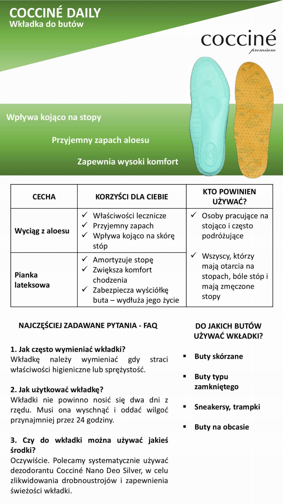 COCCINE WKŁADKI DO BUTÓW DAILYODŚWIEŻAJĄCA I AMRTYZUJĄCA 39/40 Typ trzywarstwowe