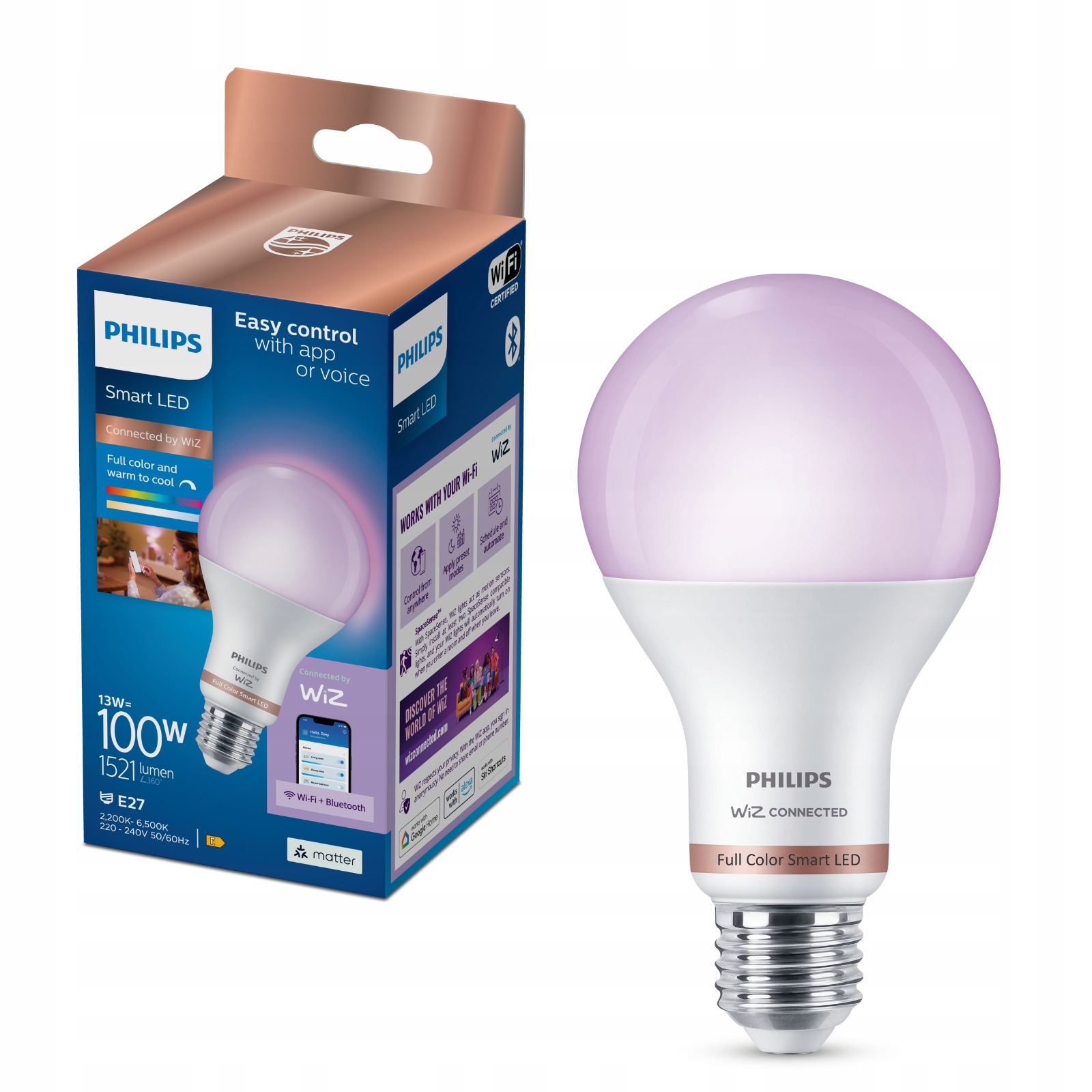 Żarówka LED E27 PHILIPS Smart kolorowe światło 13W (100W) 1521lm