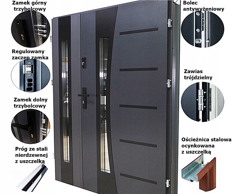 DRZWI ZEWNĘTRZNE DWUSKRZYDŁOWE INOX 14ZD BLACK 131CM 55MM CIEMNY REFLEKS Rodzaj Do domu