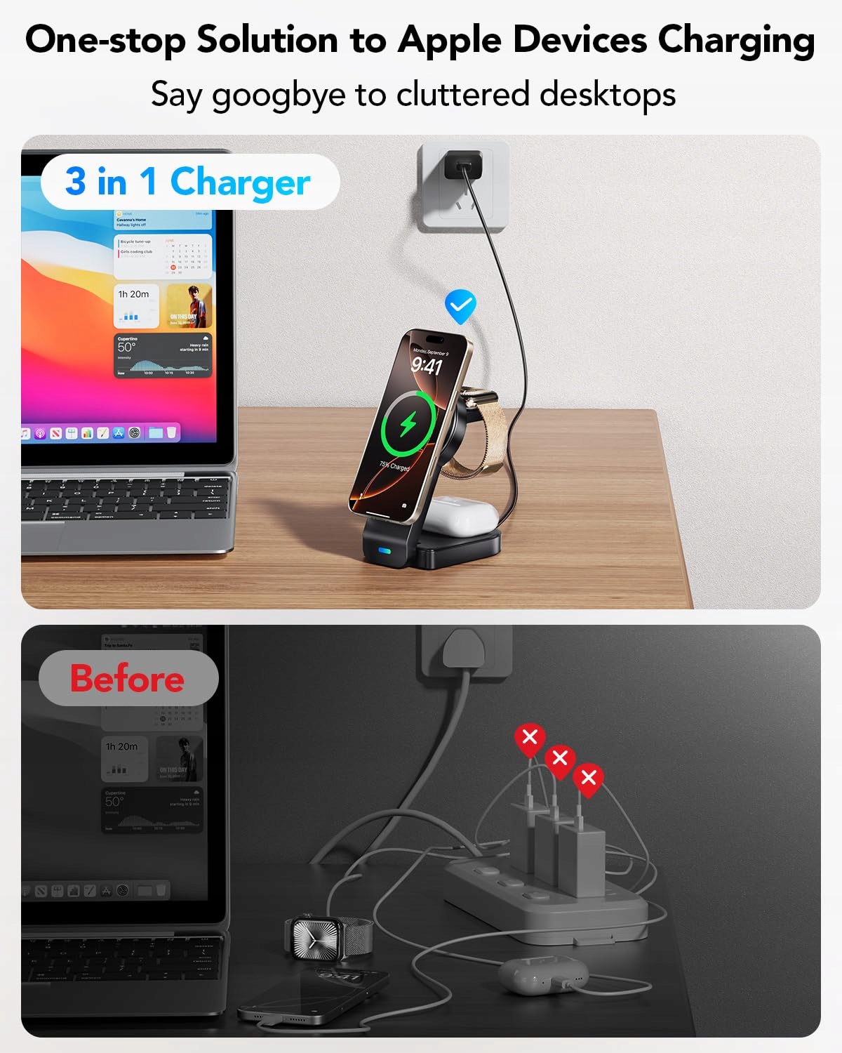 QUVFHE Magnetyczna Składana Stacja Ładowania 3w1 iPhone Apple Watch AirPods — miniatura 4