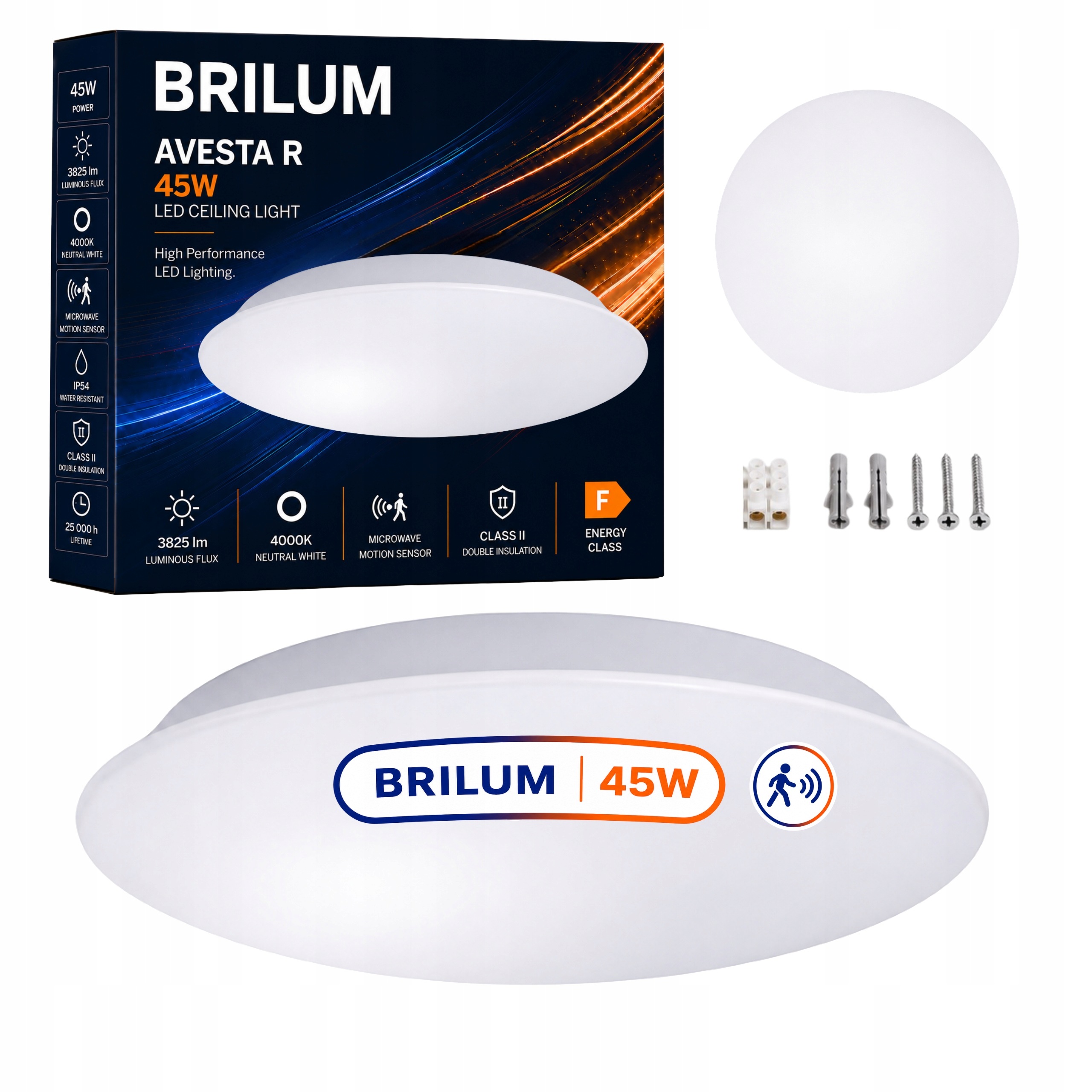 Plafon Led 45W IP54 z Czujnikiem Ruchu 4000K 3825lm Okrągły Avesta R Brilum