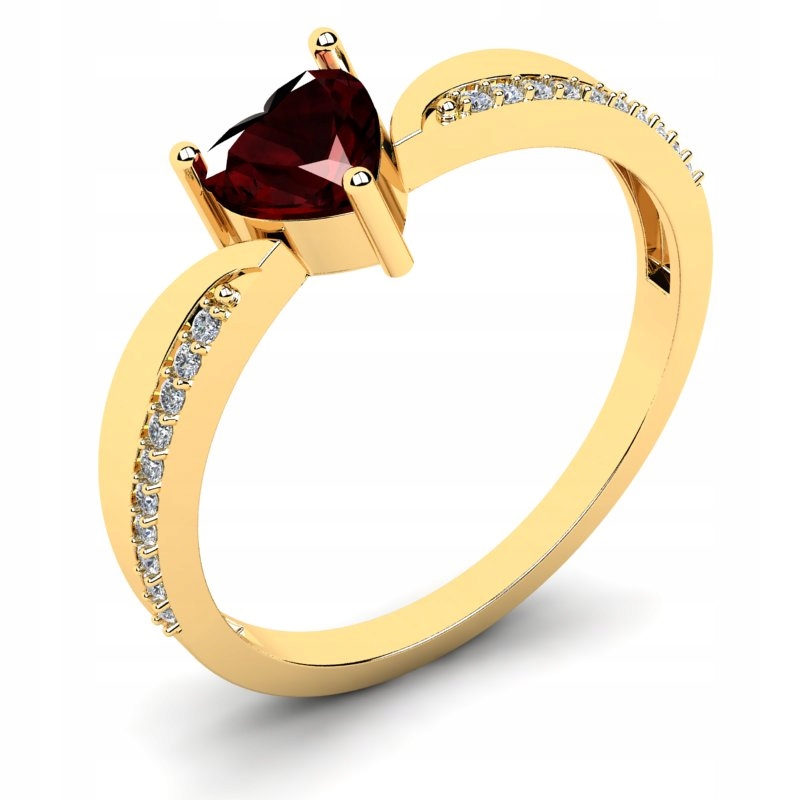 

Pierścionek Złoty Serduszko Z Bordową Cyrkonią