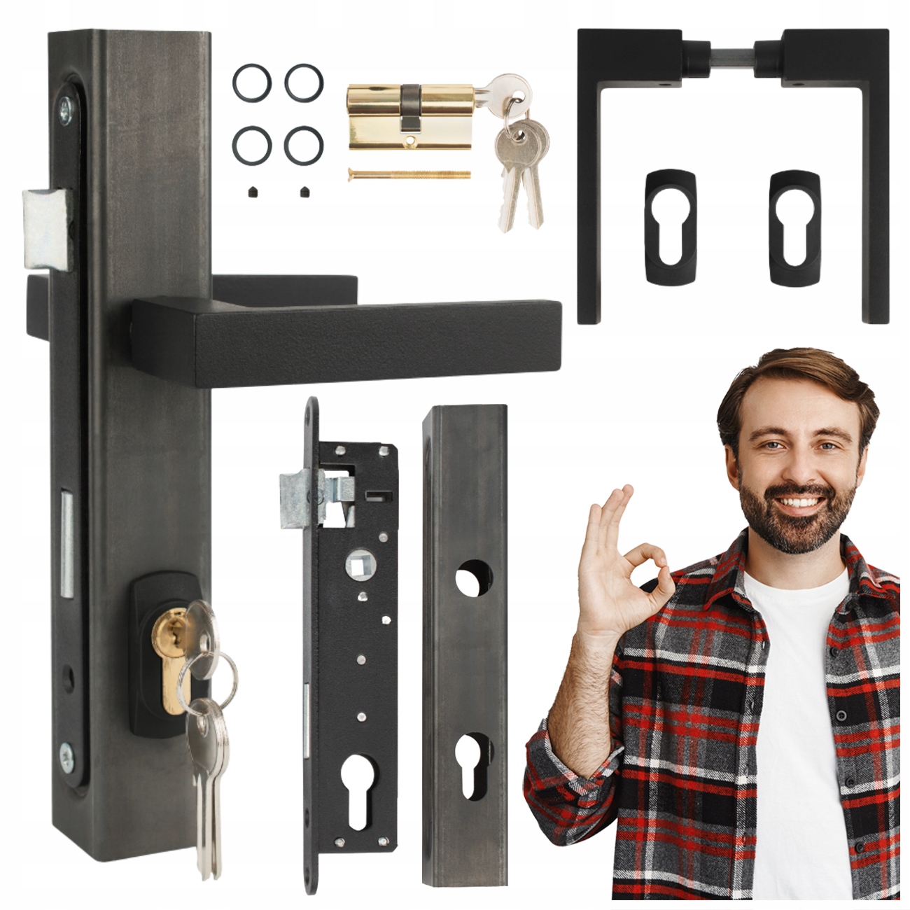 Komplet Do Branky Tenorio Kazeta 40x40 Klika Vložka Zámek Černá Gamar