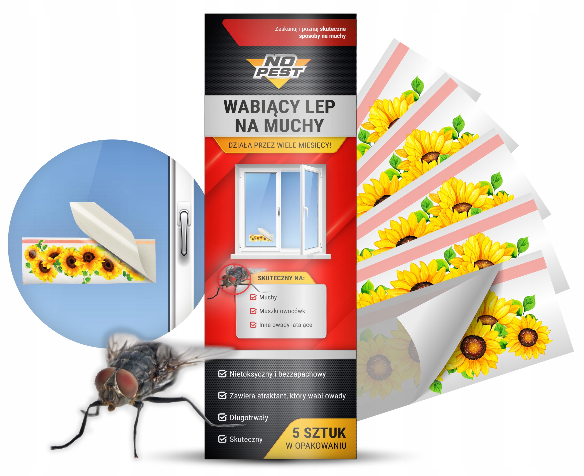 PUŁAPKA LEPOWA WABIĄCY LEP NA MUCHY MUSZKI KOMARY MOLE OWADY (5 SZT)