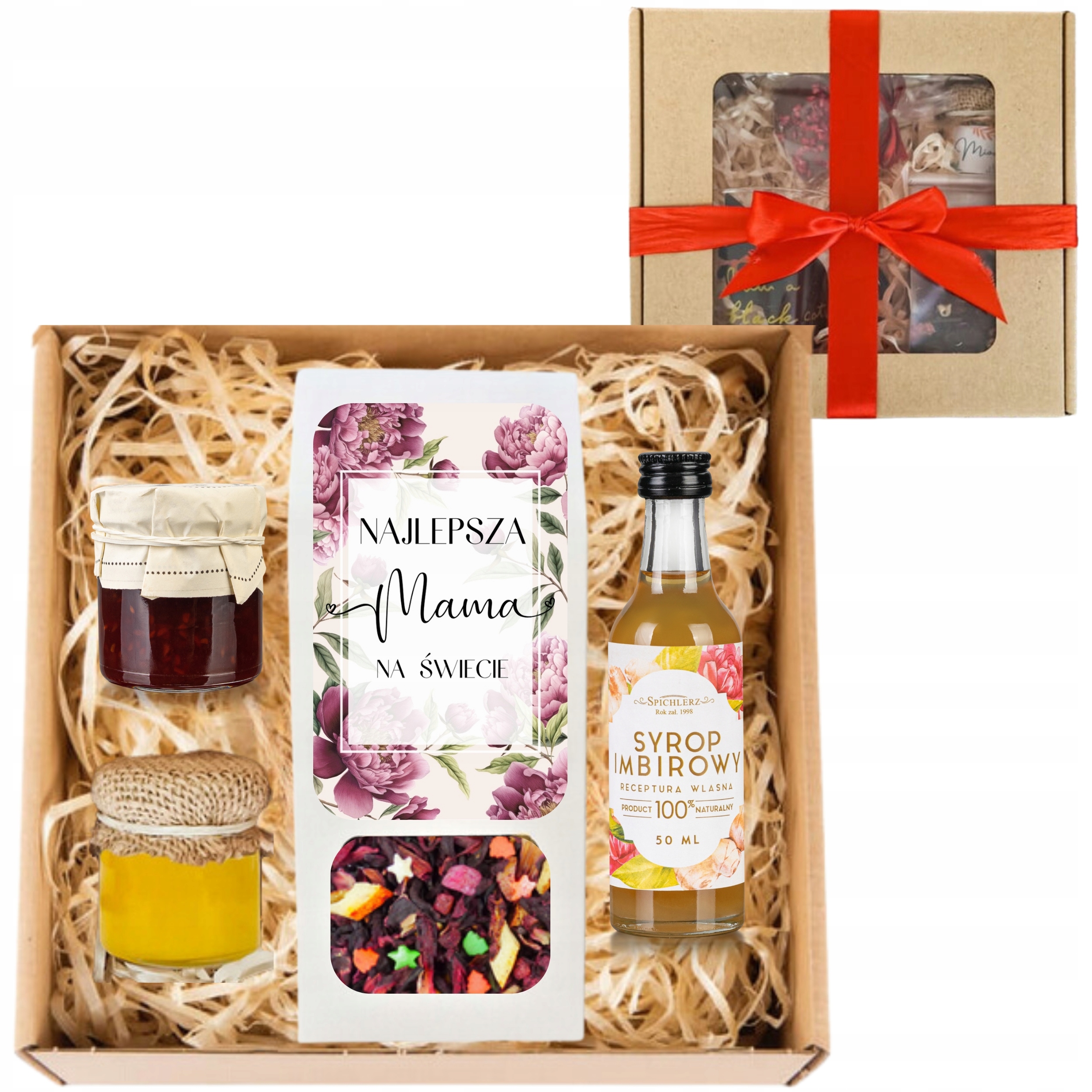 Levně Sada Dárkových Košů Na Svátek Matek Dárkové Balení Čaje Med Zavařenina Sirup