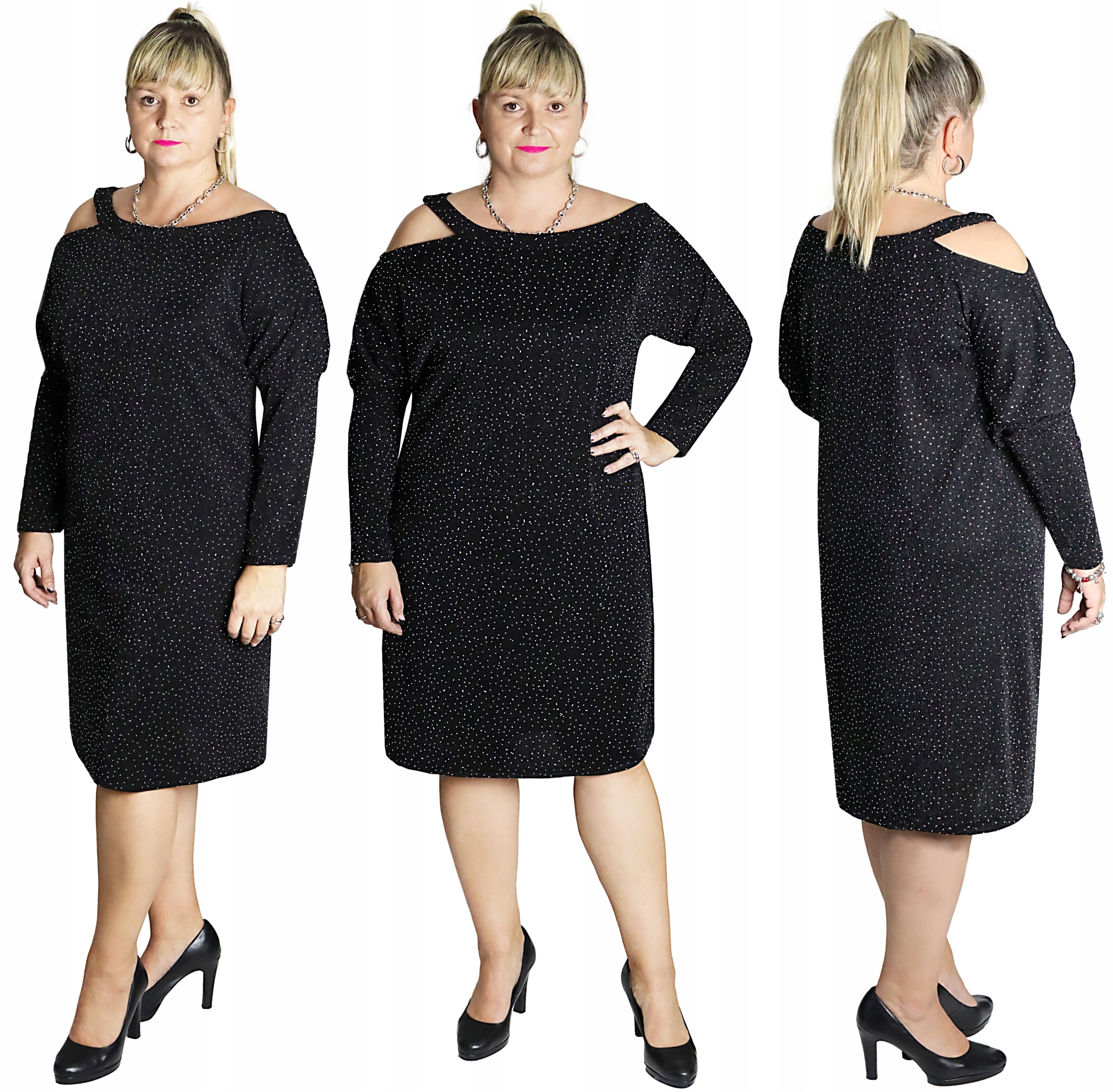 Elegantní Lesklé Šaty, barva Černá vel 54