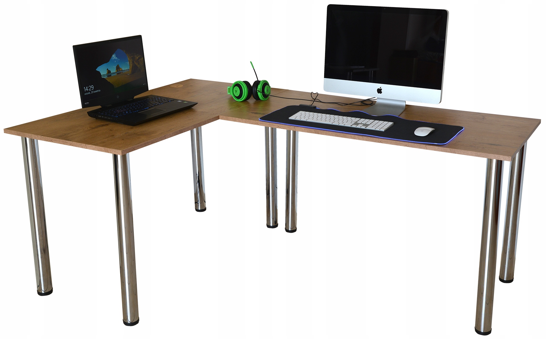 Stolik/Biurko Gamingowe Narożne Basic Dąb Lancelot Marka inna