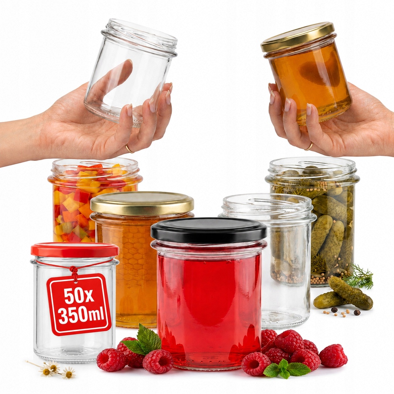 50 x Zavařovací Sklenice 350 ml Sklenice Na Med Džem Maso Paštika Zavařeniny