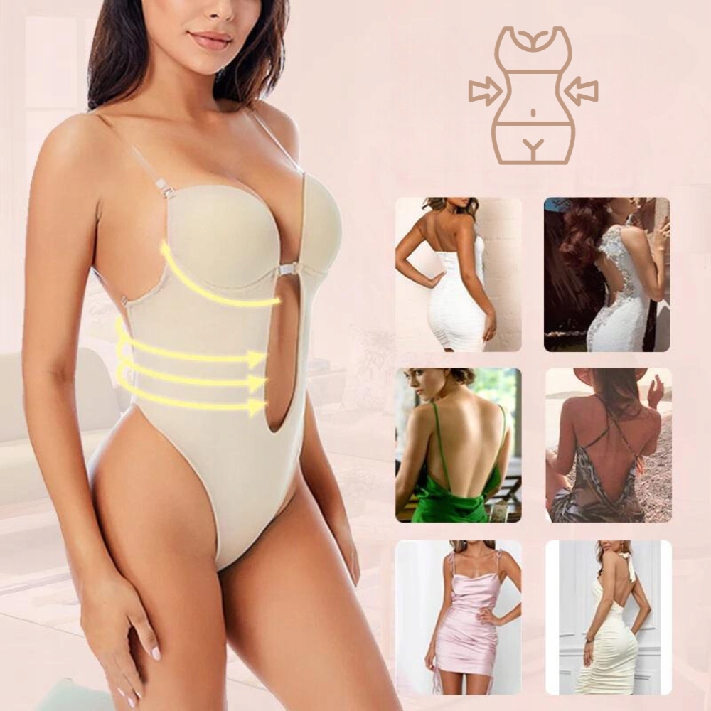 BEŻOWE BODY DO SUKNI WYSZCZUPLAJĄCE BIUSTONOSZ STRINGI MAJTKI PUSH UP L Fason majtek stringi