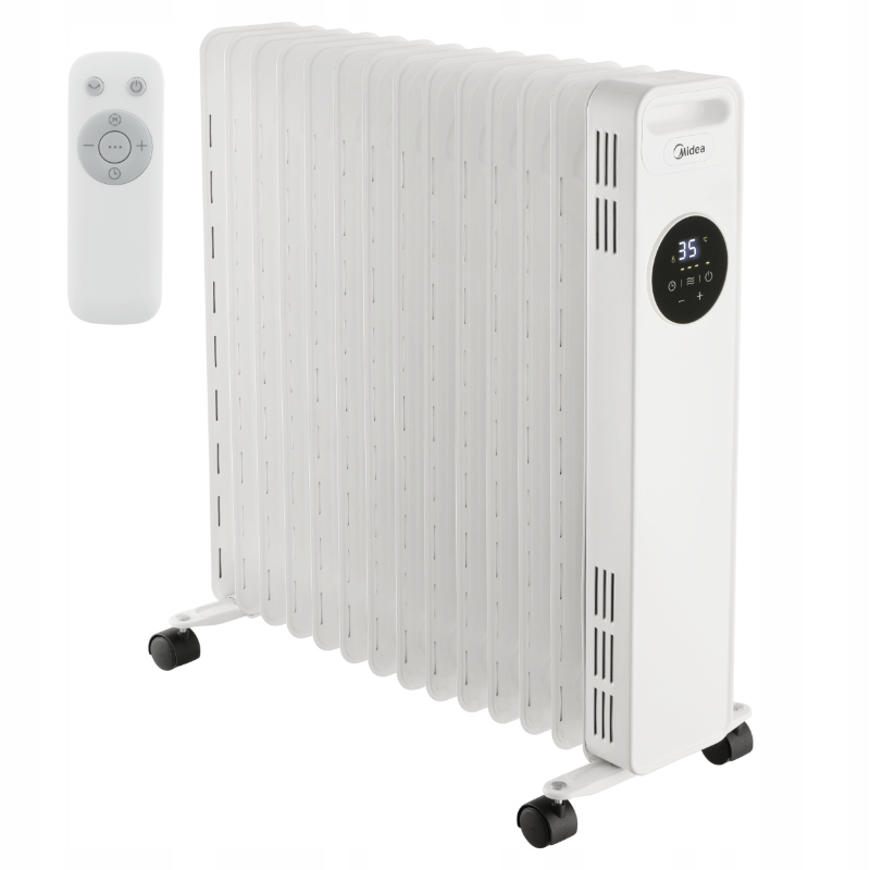 Olejový radiátor s diaľkovým ovládaním Midea 2500 W, biely, 13 rebier, 21-25 m2