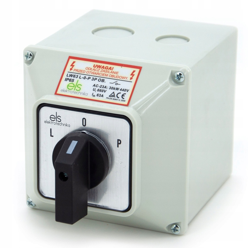 ŁĄCZNIK KRZYWKOWY 63A LEWO PRAWO W OBUDOWIE IP65