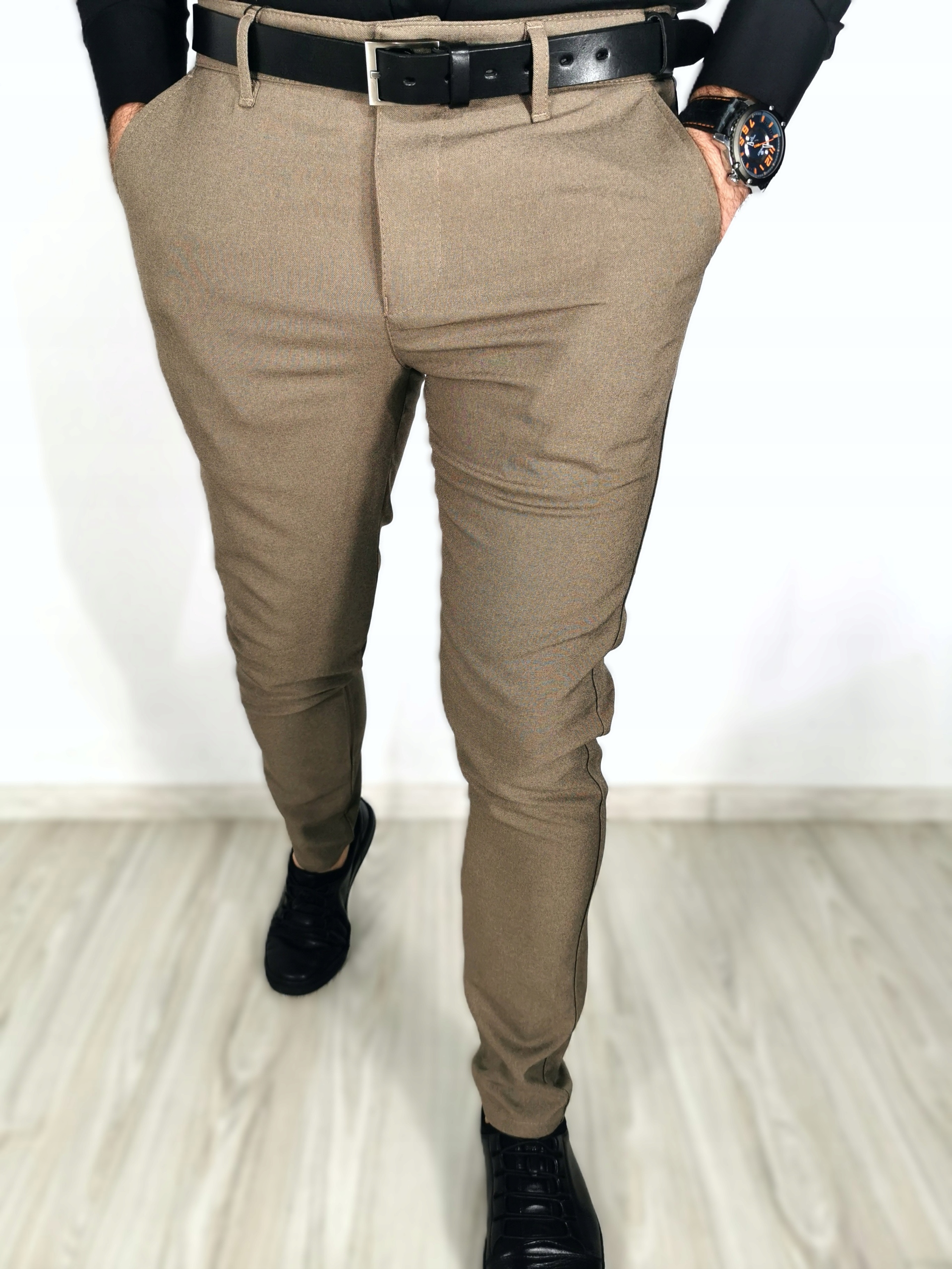 Hladké pánské elegantní béžové kalhoty Disc 31