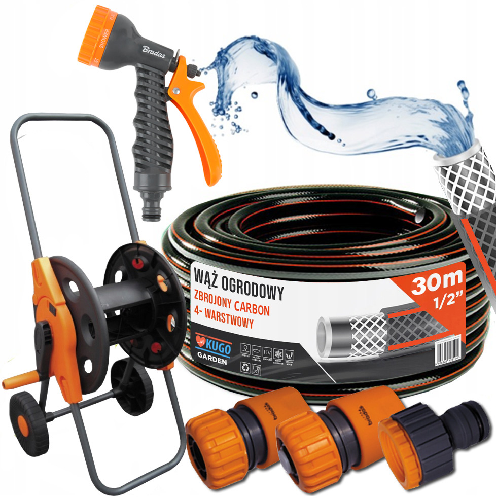 Hadice 1/2" 30 m 4 Vrstvy Carbon Pistolet Kočárek Sada Bradas