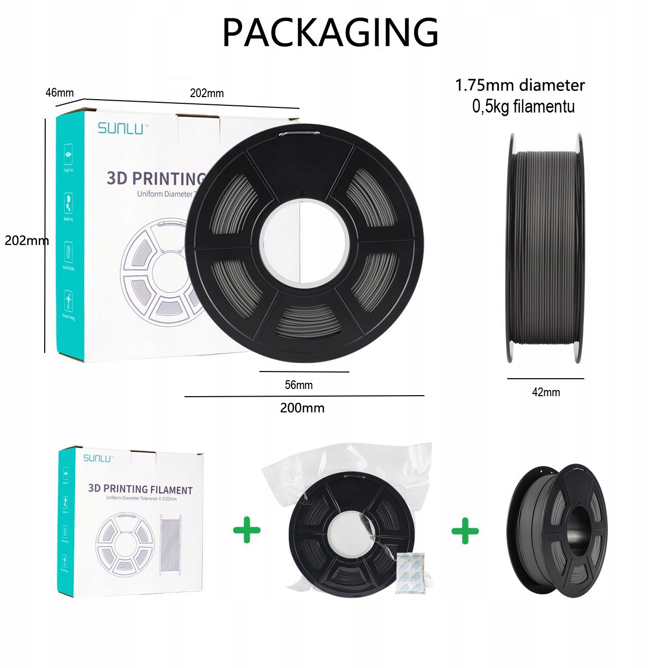 SUNLU FILAMENT 1.75mm 0.5kg BIAŁY WHITE TPU GUMA Kolor biały