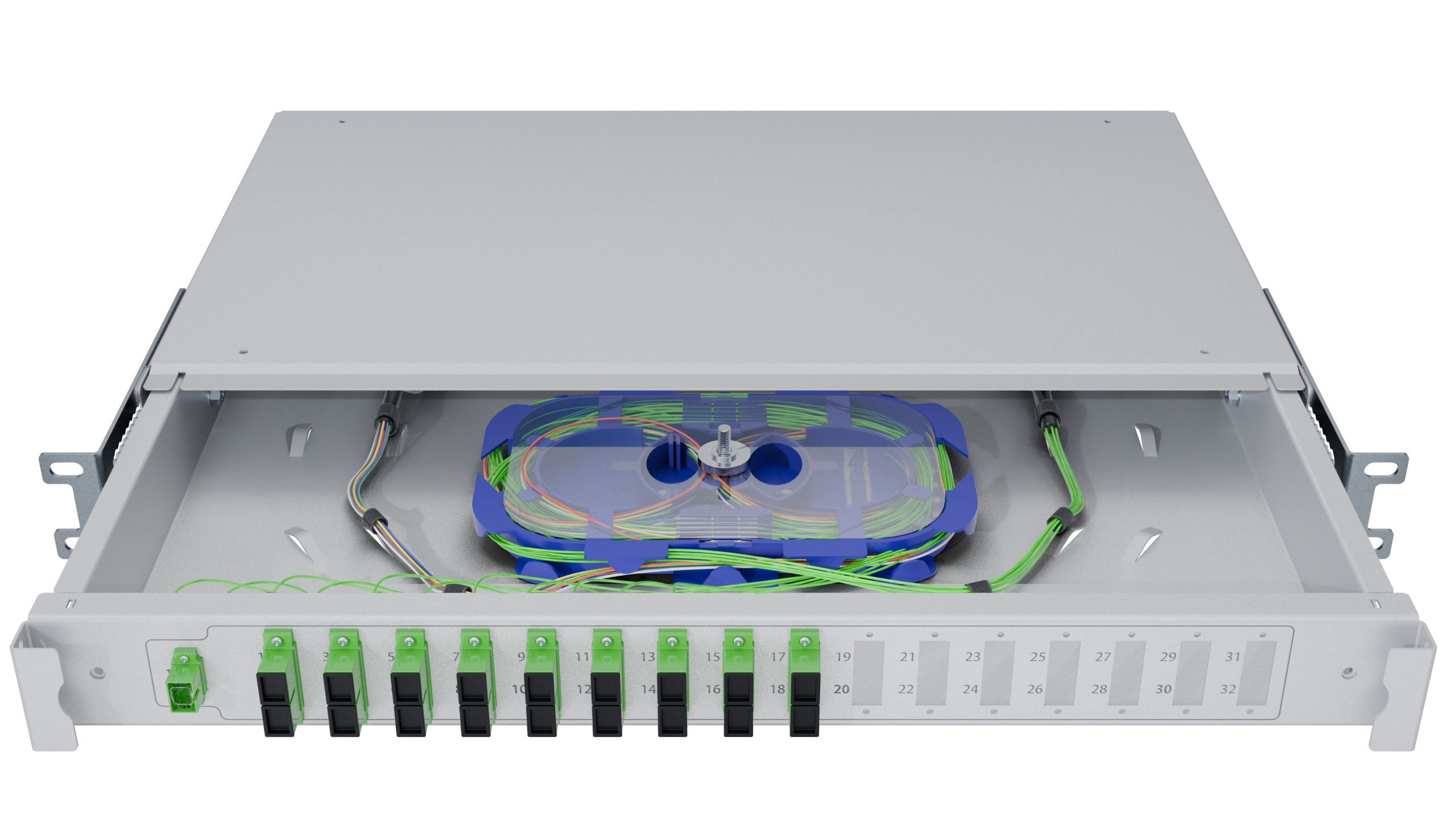 Optický přepínač Rack 19" 1U Plc 1x32 Sc/apc Kryt Šuplík