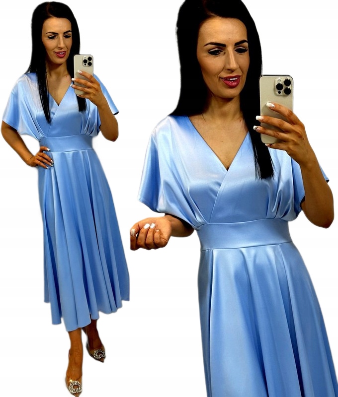 Dámské šaty na křtinové přijímání Svatební Hostina Elegantní saténová modrá M