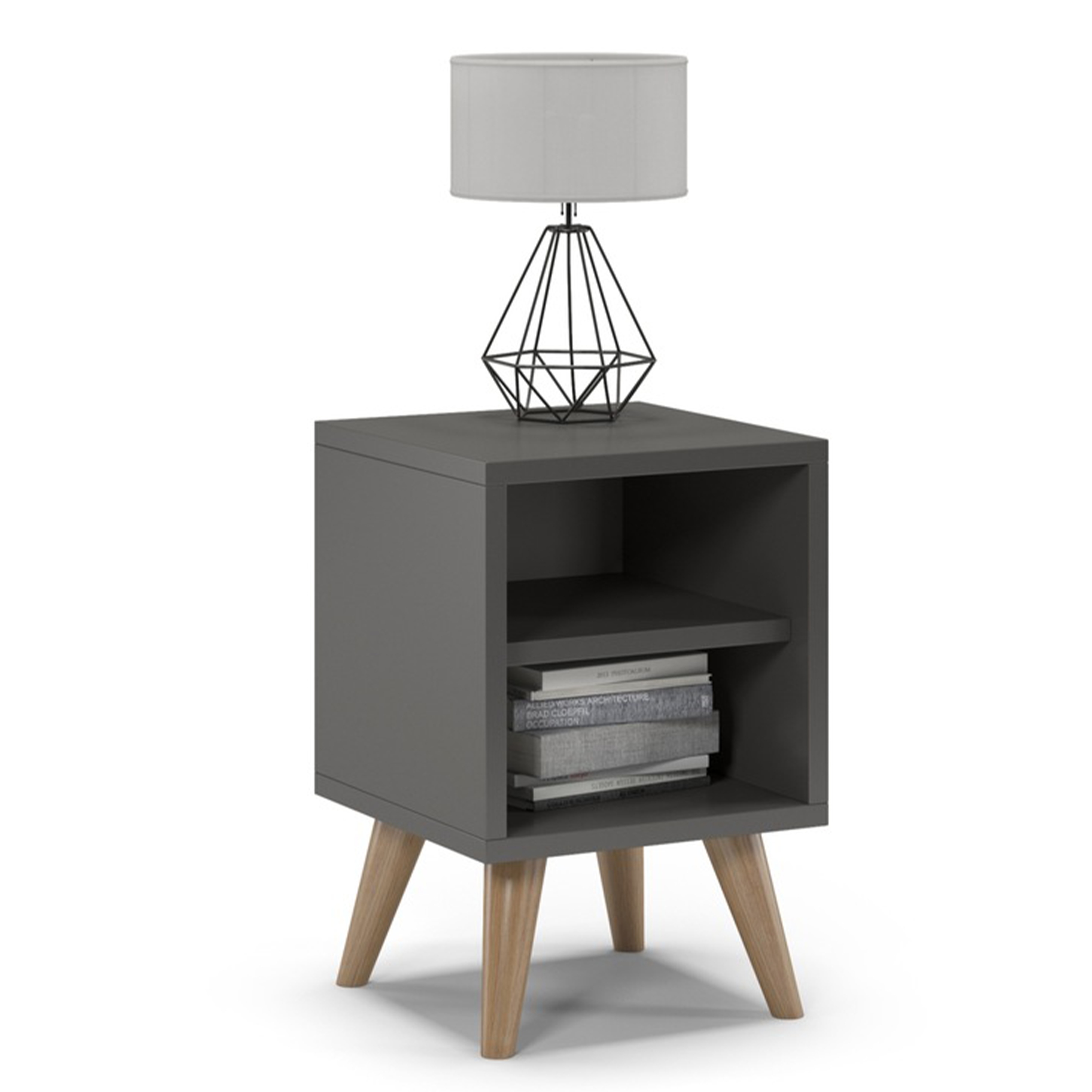 Nowoczesna Szafka Nocna Dwie Półki Grafit Stolik Nocny Ciemna