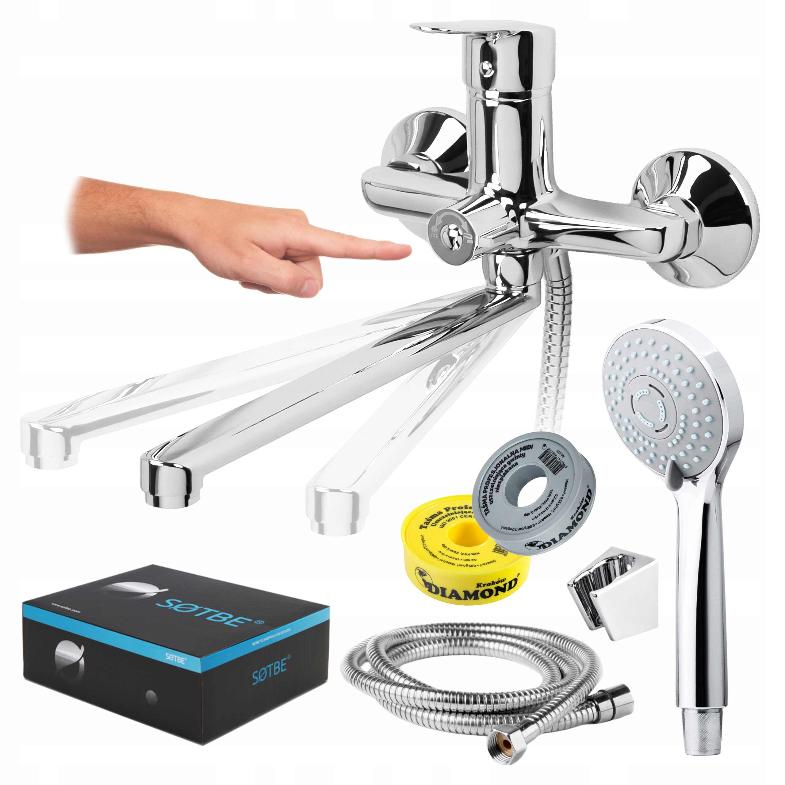 Nástenná vaňová batéria, kúpeľňová súprava s ručnou sprchou a hadicou