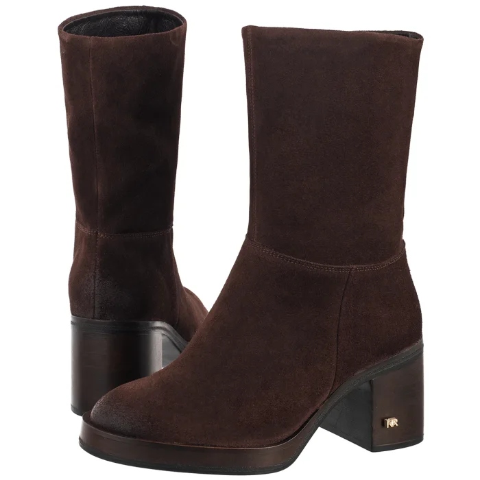 Dámské semišové boty Kotníkové Boty na podpatku Karino Hnědé 5810/15 Brown