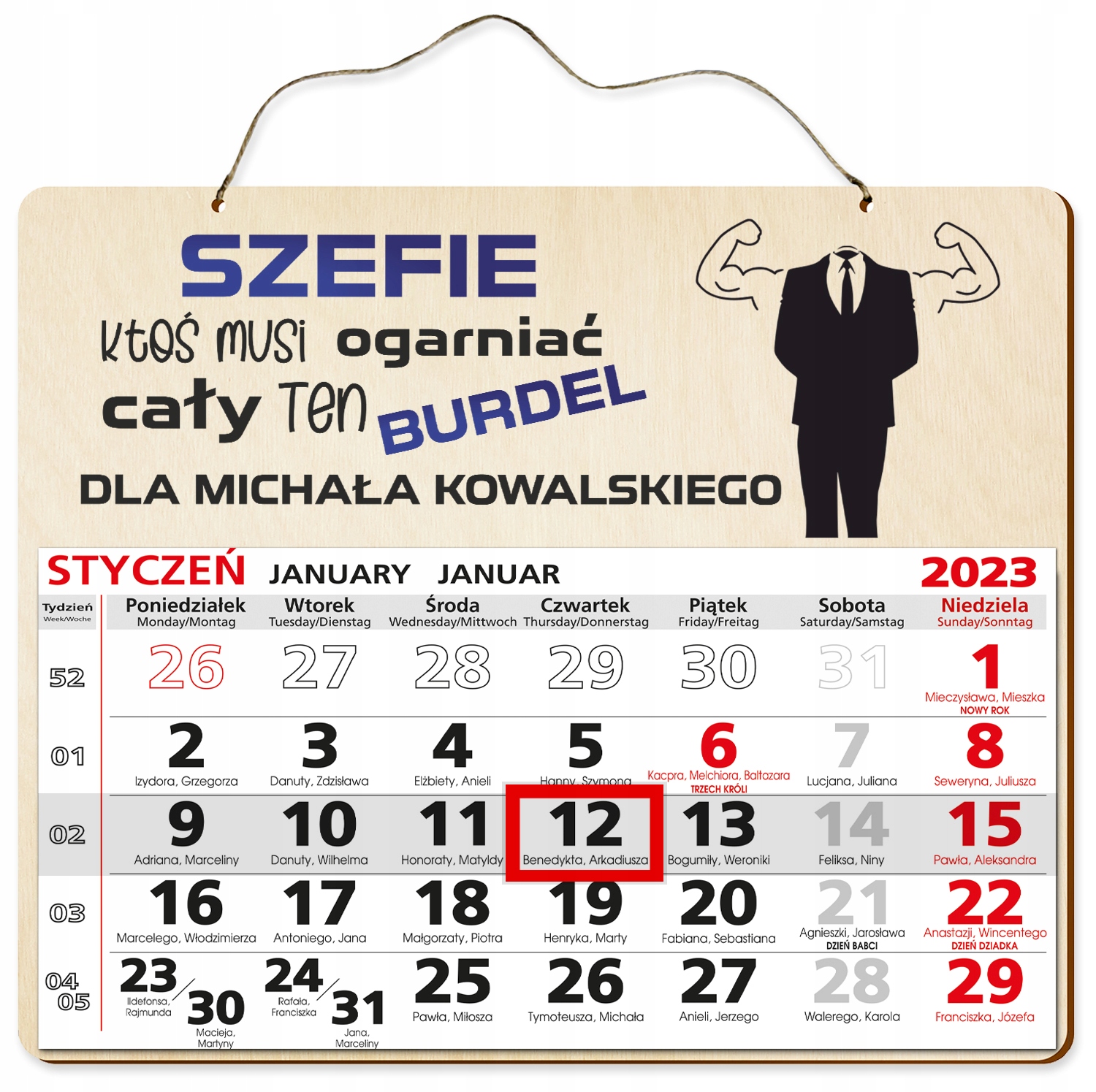 

Drewniany Kalendarz 2023 Szef Szefowa
