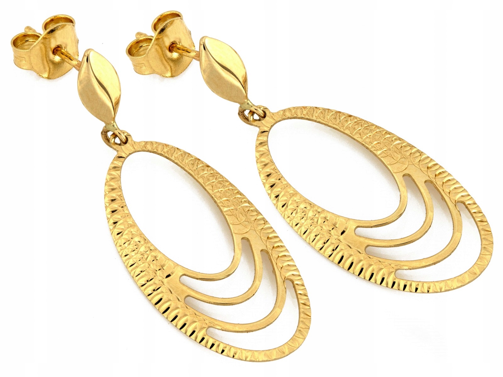 Zlaté náušnice závěsné 585 14k 2.16g oválné, elegantní a módní vzor pro ni