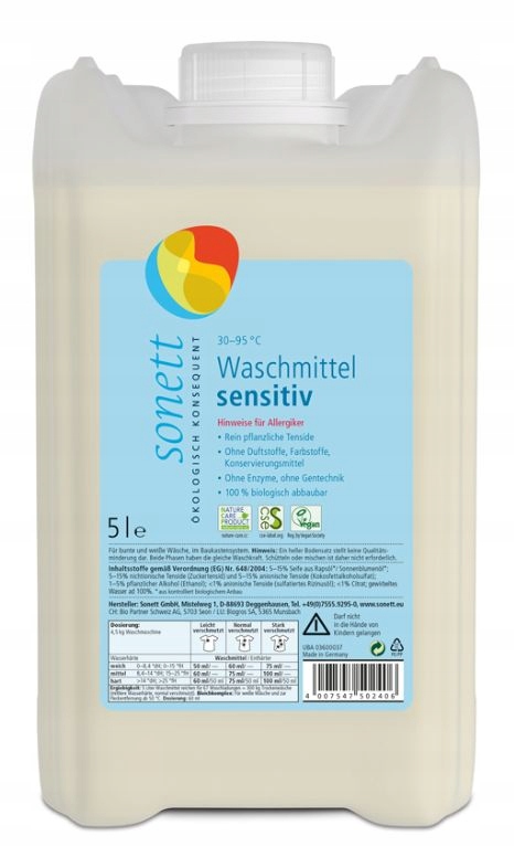 Tekutý prací prostředek Sonett Sensitiv Univerzální Bio Ekologický Bez zápachu 5L
