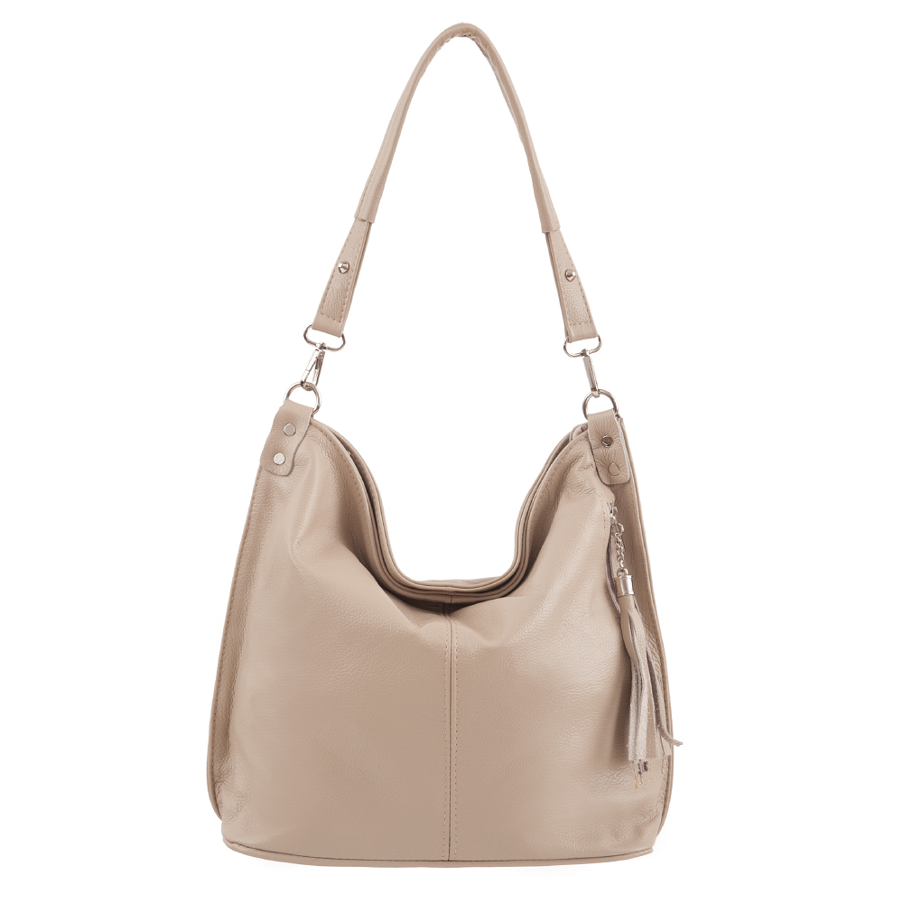 

beżowa torebka Skórzana Worek Skóra nude A4 polska