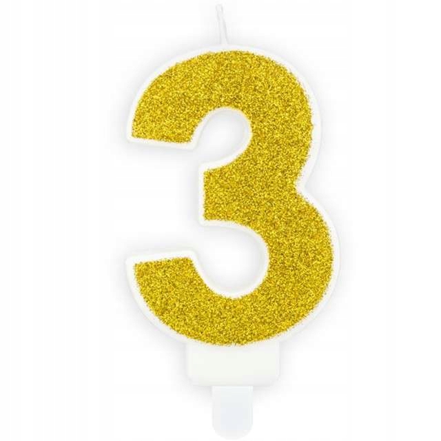 

świeczka na tort cyfra 3 Złota brokat urodziny