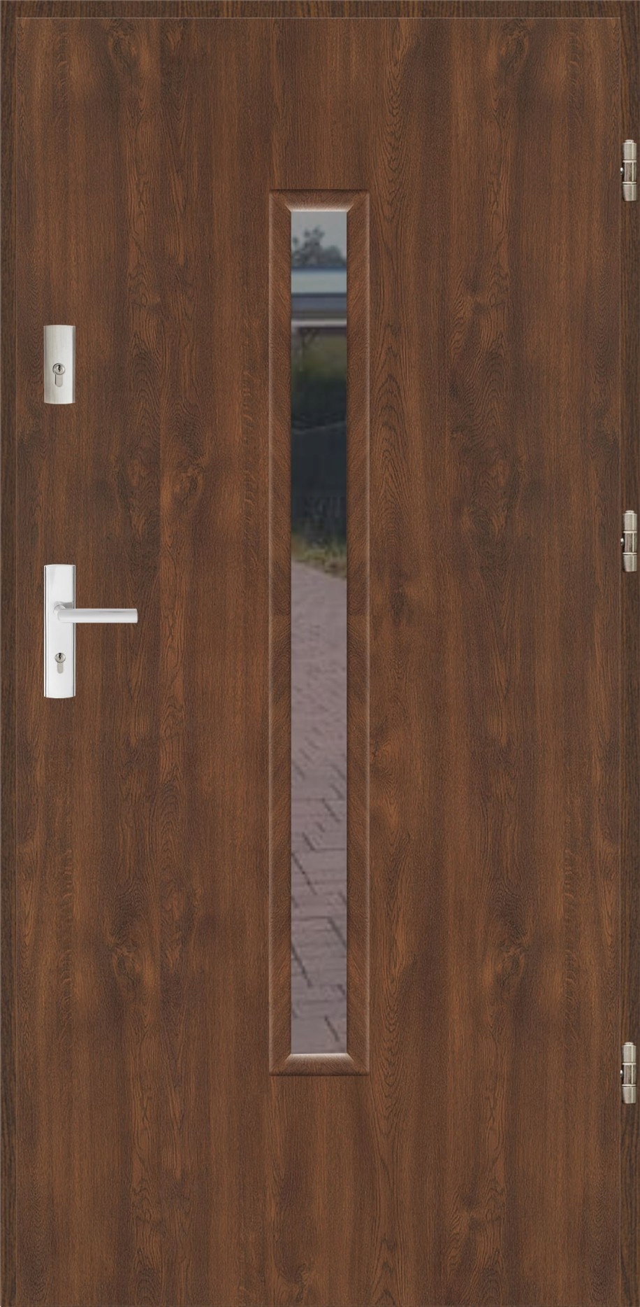 Drzwi wejściowe Ereda 55mm Płaskie 10 S Orzech Prawe 80 na zewnątrz