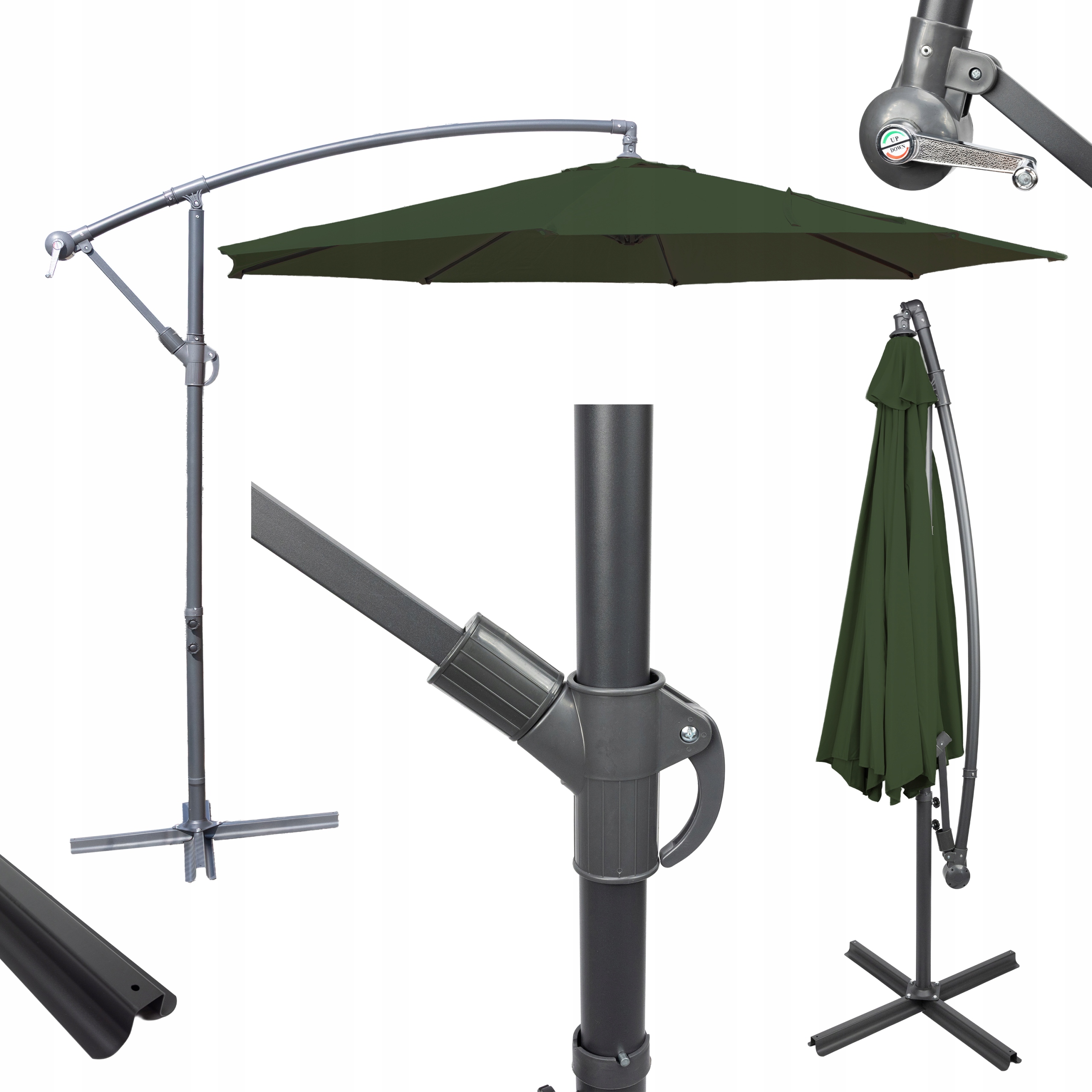 Parasol Ogrodowy Duży Składany Zielony Tarasowy 300 CM Wysięgnik 8 Ramion
