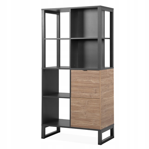 Regał Sumatra dwustronny antracyt bambus 84x40x165 cm półki drzwi