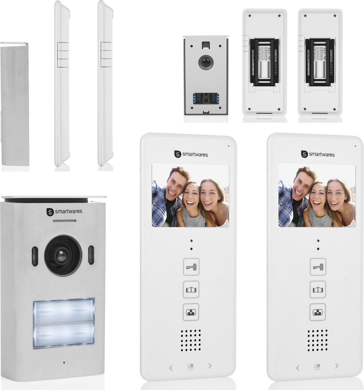 Biely Drôtový Videovrátnik 3.5" Set Interkom 2 rodinné dvere