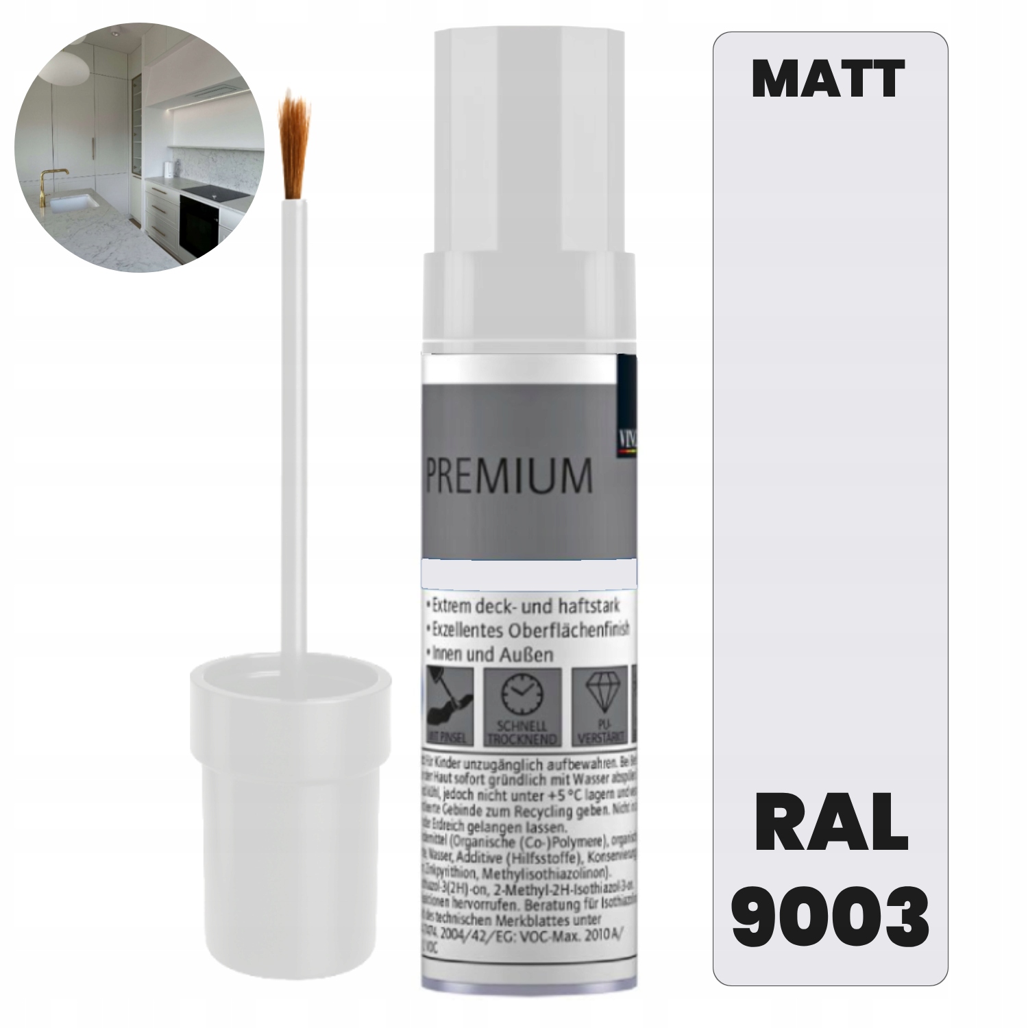 Lakier Zaprawkowy z pędzelkiem 12ml Zaprawka Do Mebli Ral 9003 Biały Mat