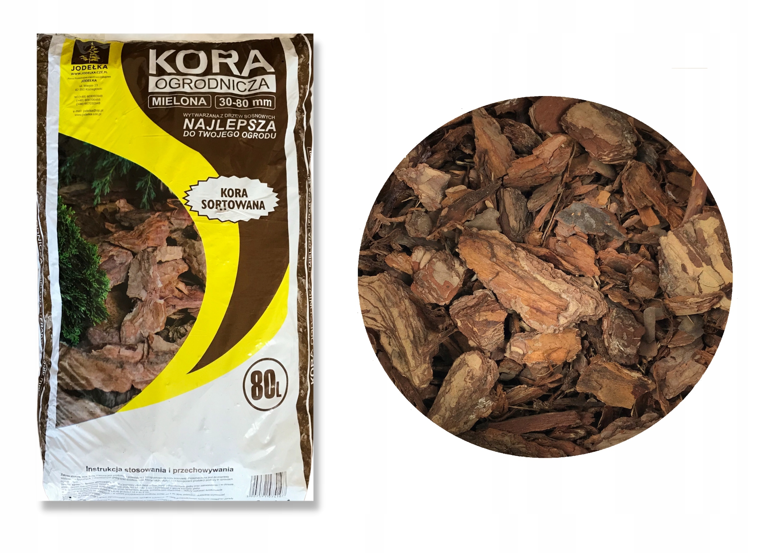 KORA SOSNOWA GRUBA PALETA 80L 20SZT. PREMIUM SORTOWANA 30-80mm OGRODOWA MAX Stan opakowania oryginalne