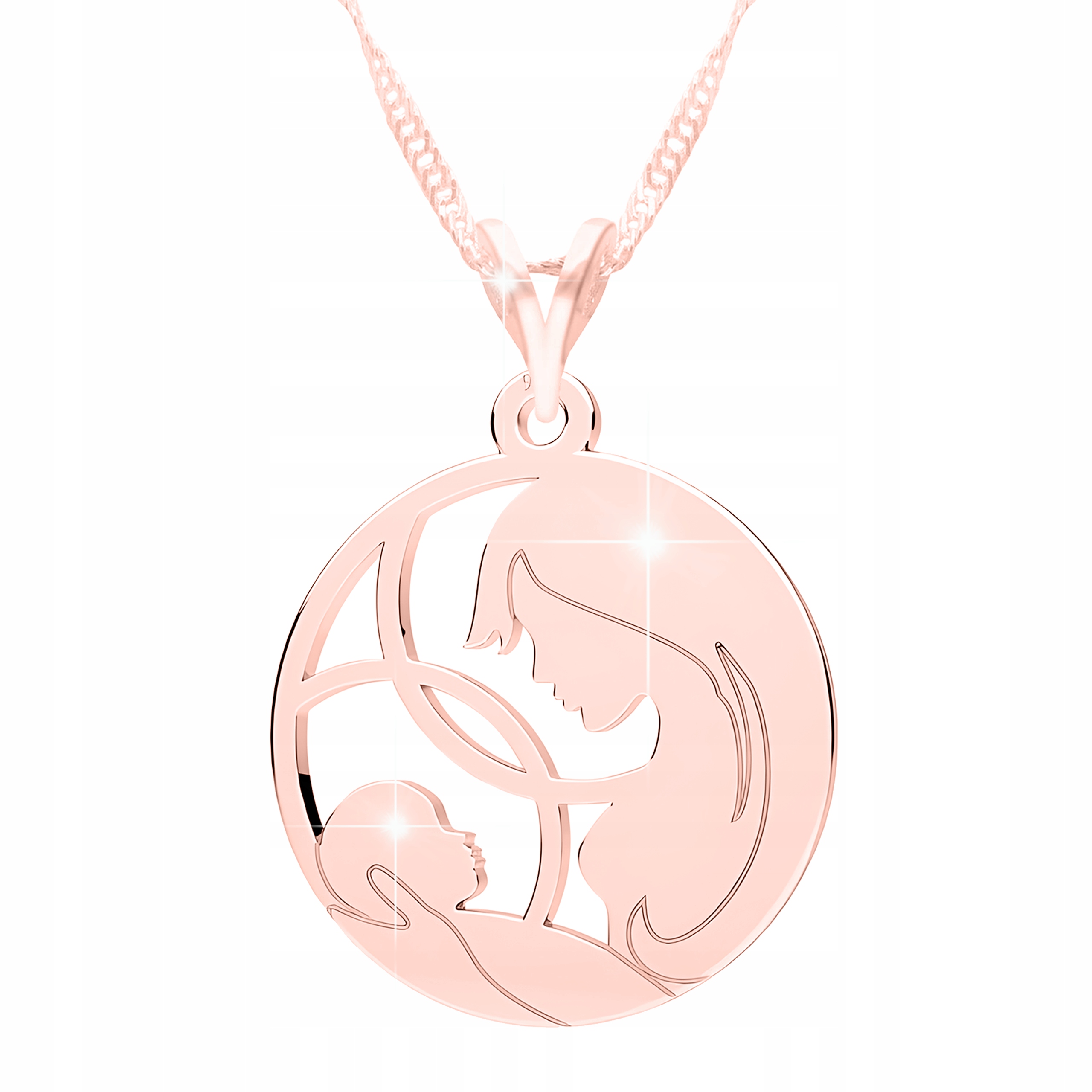 Růžový náhrdelník 925 Matka s dítětem Kulatý Máma Dcera Rodina Family