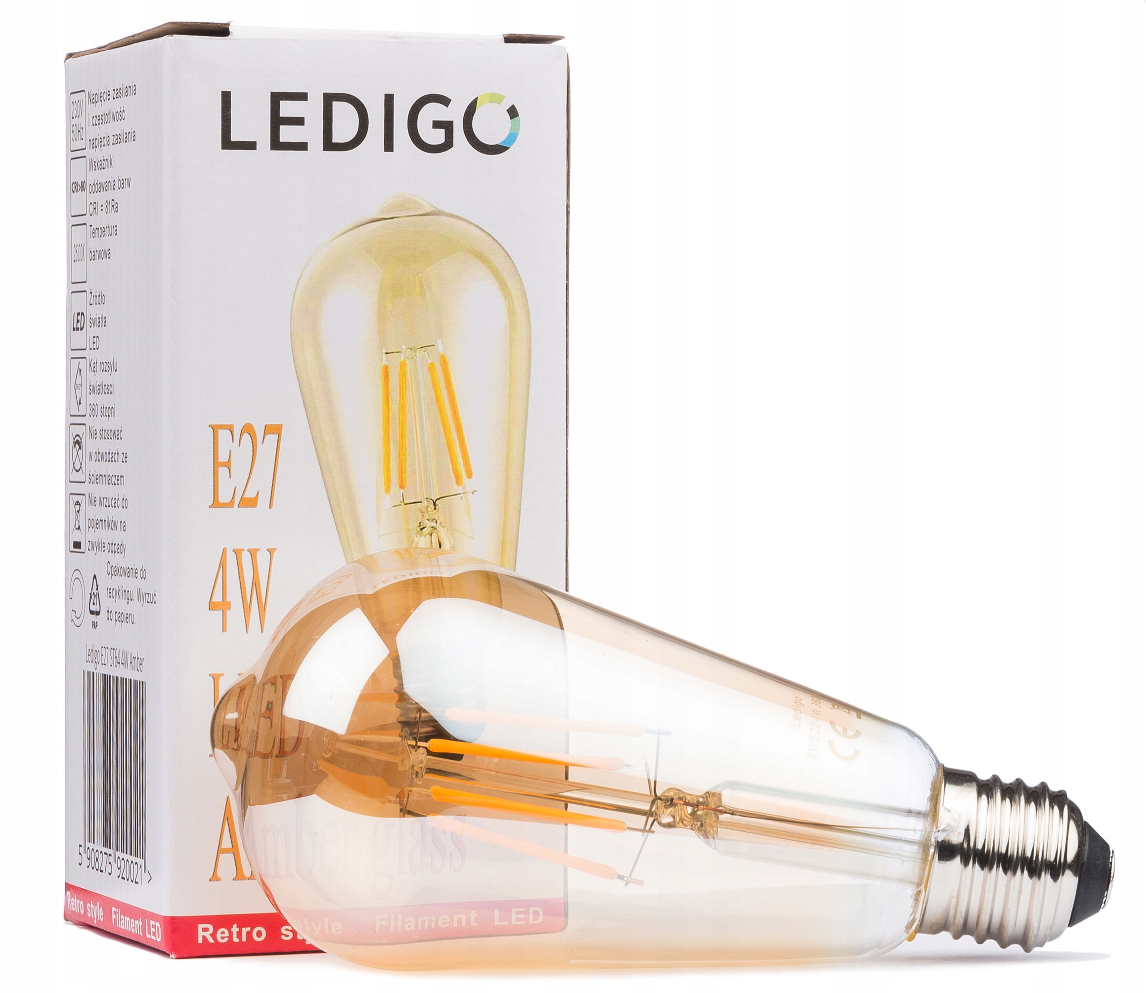

Żarówka Led E27 4W ST64 Filament Amber