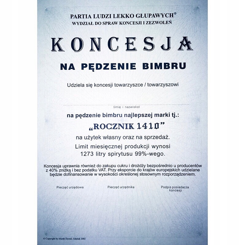 

Koncesja Na Pędzenie Bimbru śmieszny 18!