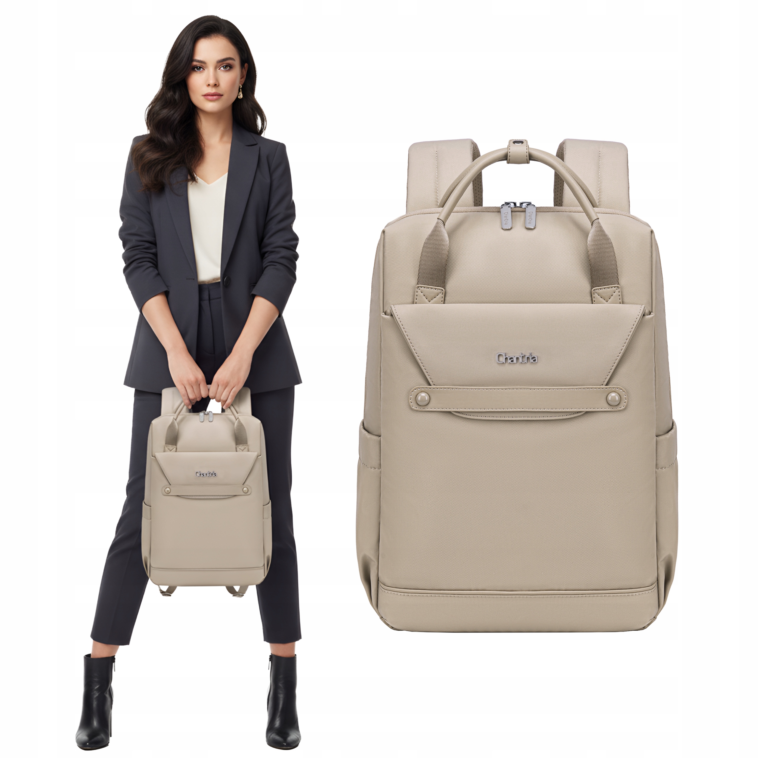 Elegantní krémový batoh pro ženy na notebook 15,6 do práce