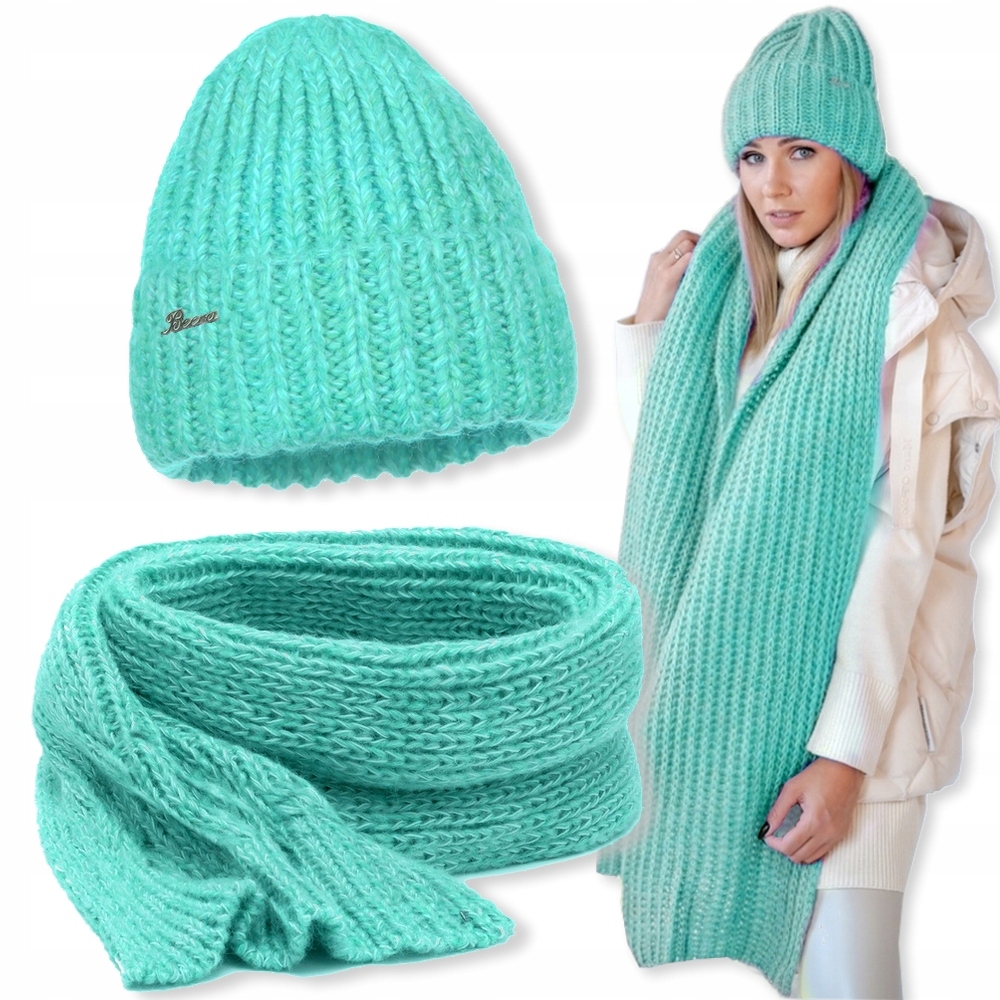 Teplý komplet Čepice Šála zimní šála Silný Vlněný Výrobek Polský