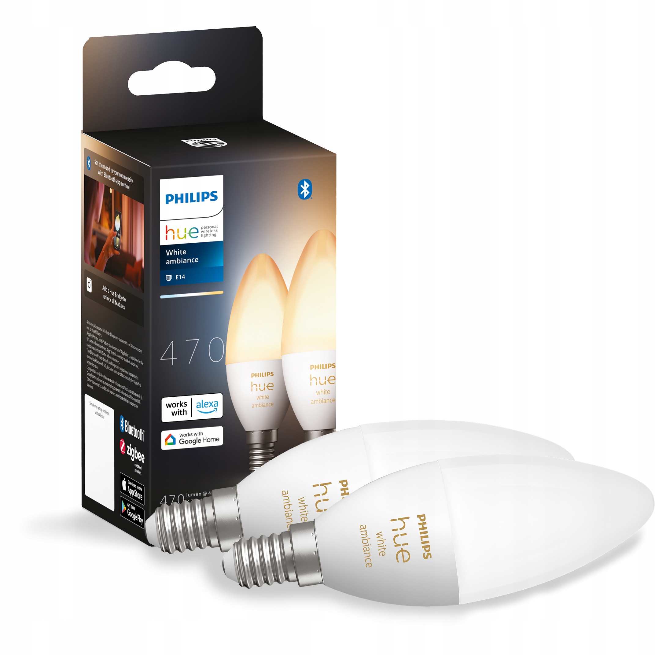 2PAK Led Žárovka Svíčka E14 B39 4W Cct Philips Hue Bluetooth Zigbee (2 kusy)
