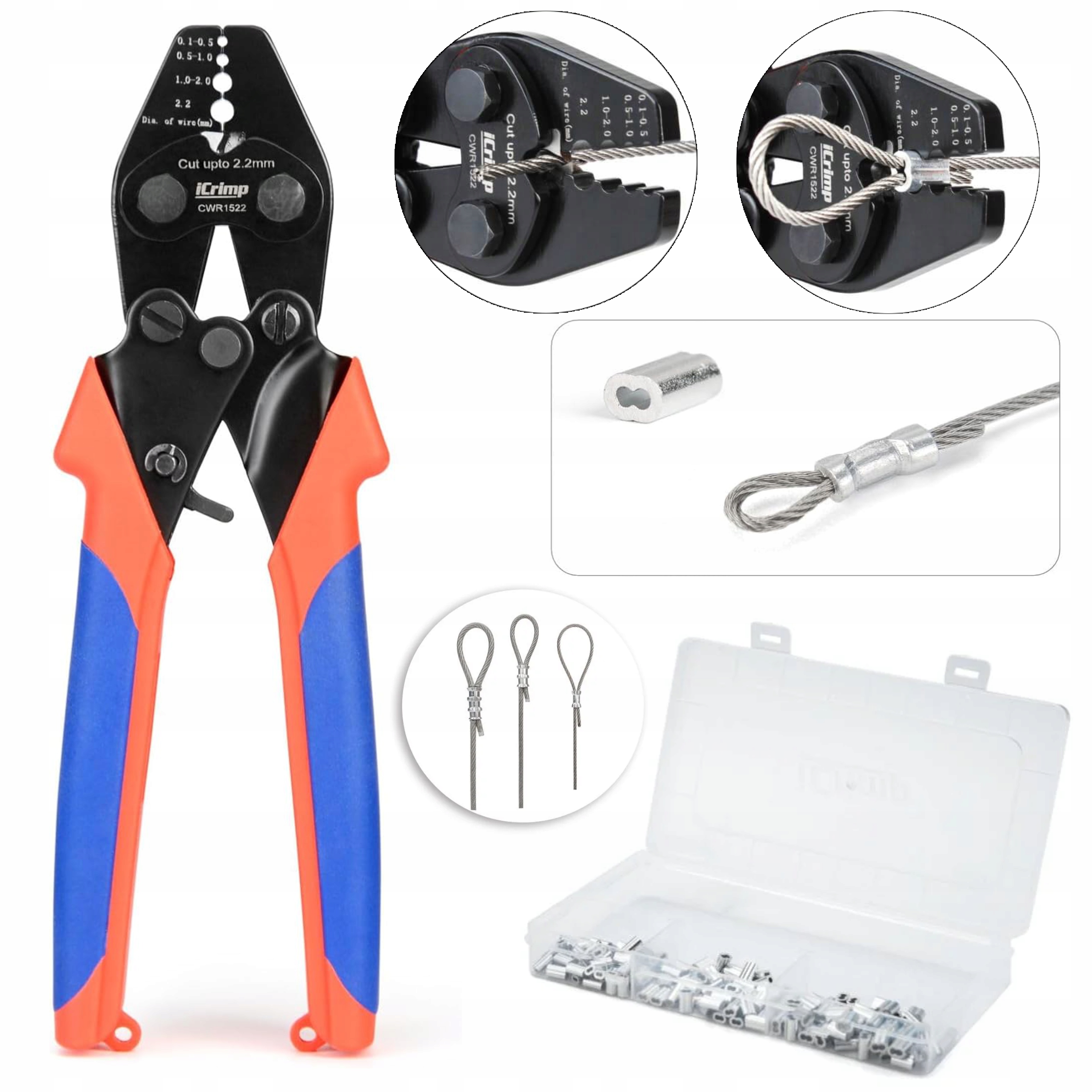 Svěrák Na Ocelové Lanko Iwiss CWR1522 Sada 151 Ks Sudových Pouzder