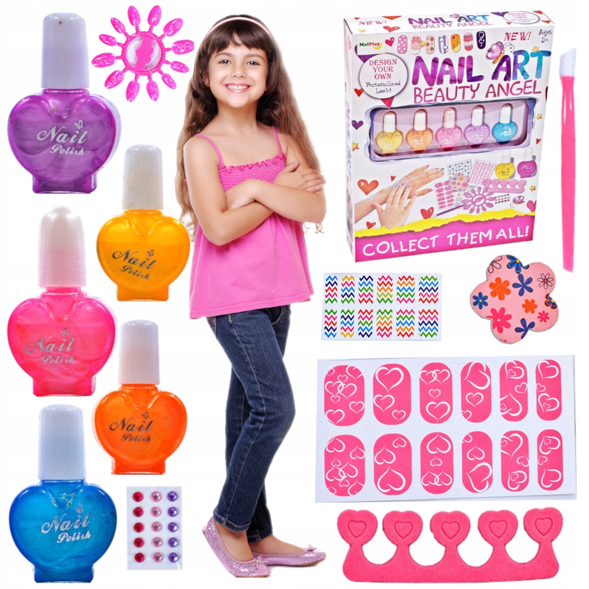 ZESTAW MANICURE DO MALOWANIA ZDOBIENIA PAZNOKCI DZIECI bezpieczne LAKIERY EAN (GTIN) 5903819998542