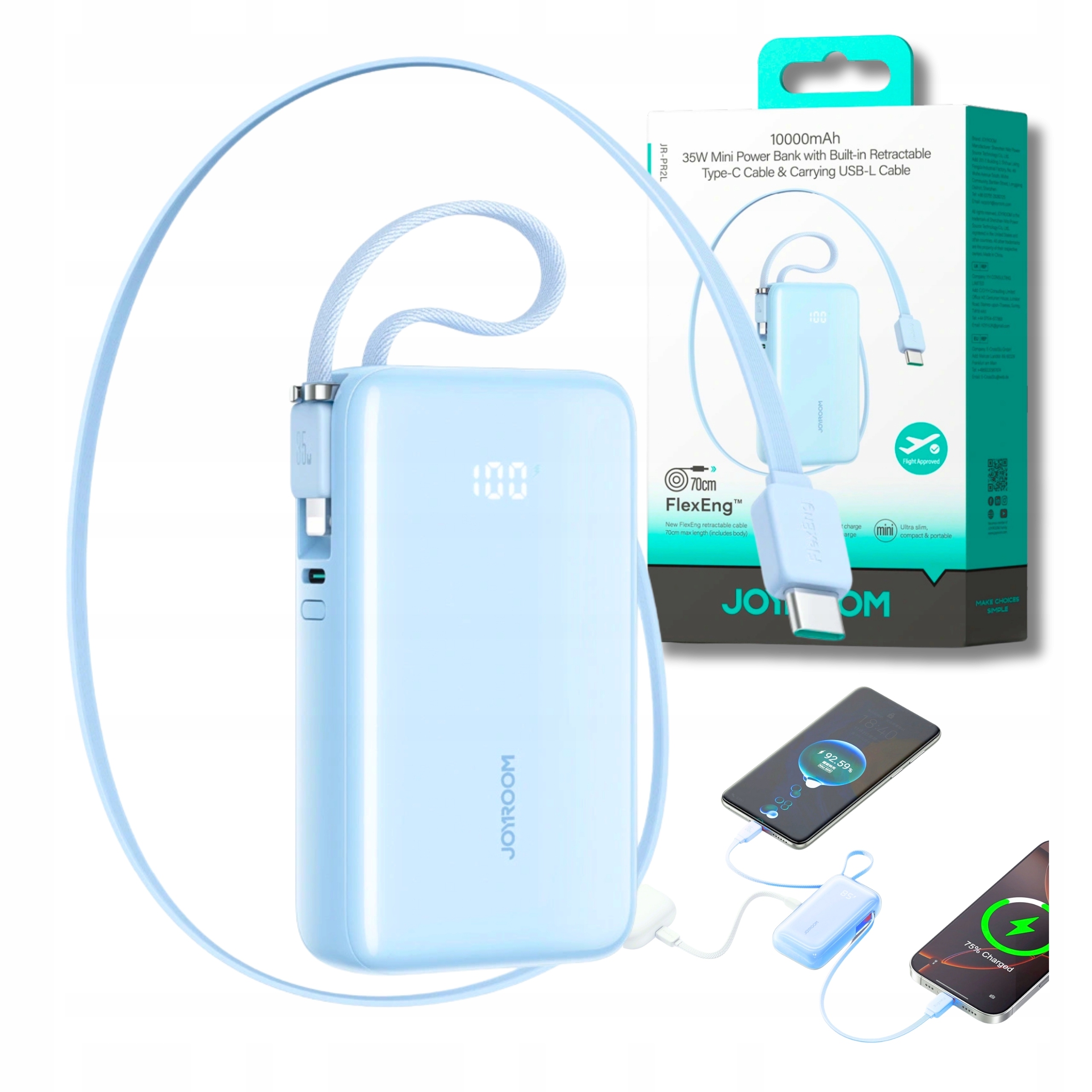 Powerbanka 10000 mAh Rychlá Powerbanka 35W Vestavěné Kabely Usb-c A Lightning