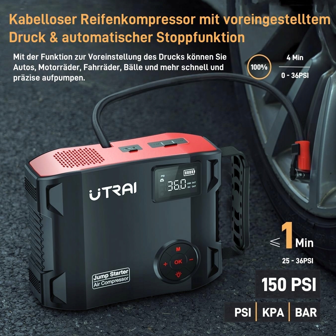 UTRAI Powerbank 7000A 27000mAh z Kompresorem i Latarką LED 1600 Lumen — miniatura 4