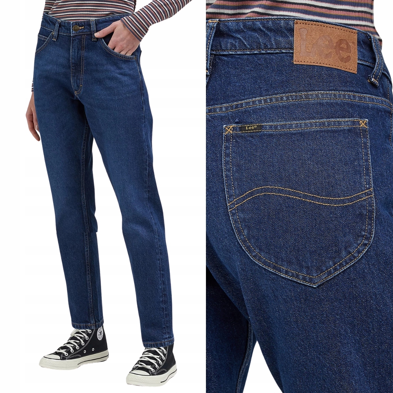 Lee Slim Straight Blue Nostalgie Jednoduché Tmavé Džíny 7/8 W28 L33