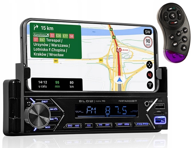 Rádio Blow Mobile Pro 1DIN Bluetooth Držák Smart Aux 12V 2XUSB microSD