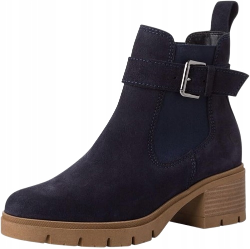 Tamaris Tmavě Modré Kotníkové Boty S Kůží A Přezkou Na Podpatku 38 J0B