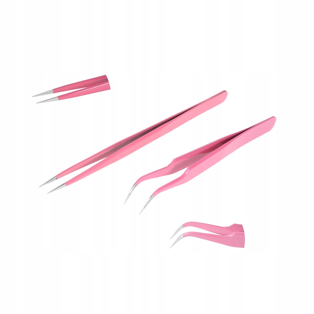 

2 Pęsety Prosta i Zagięta Pink do rzęs Lash-Cafe