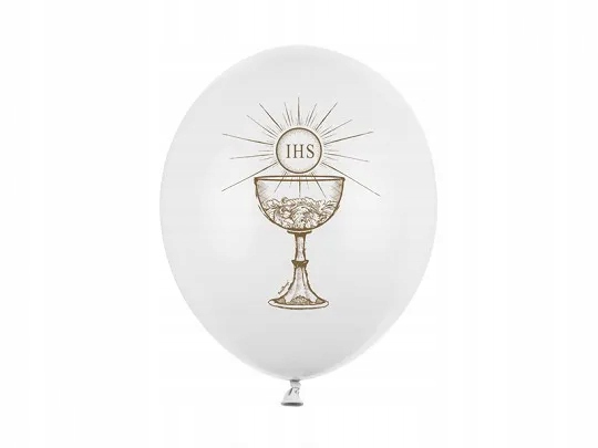 

Balony lateksowe białe z nadrukiem Ihs na komunie