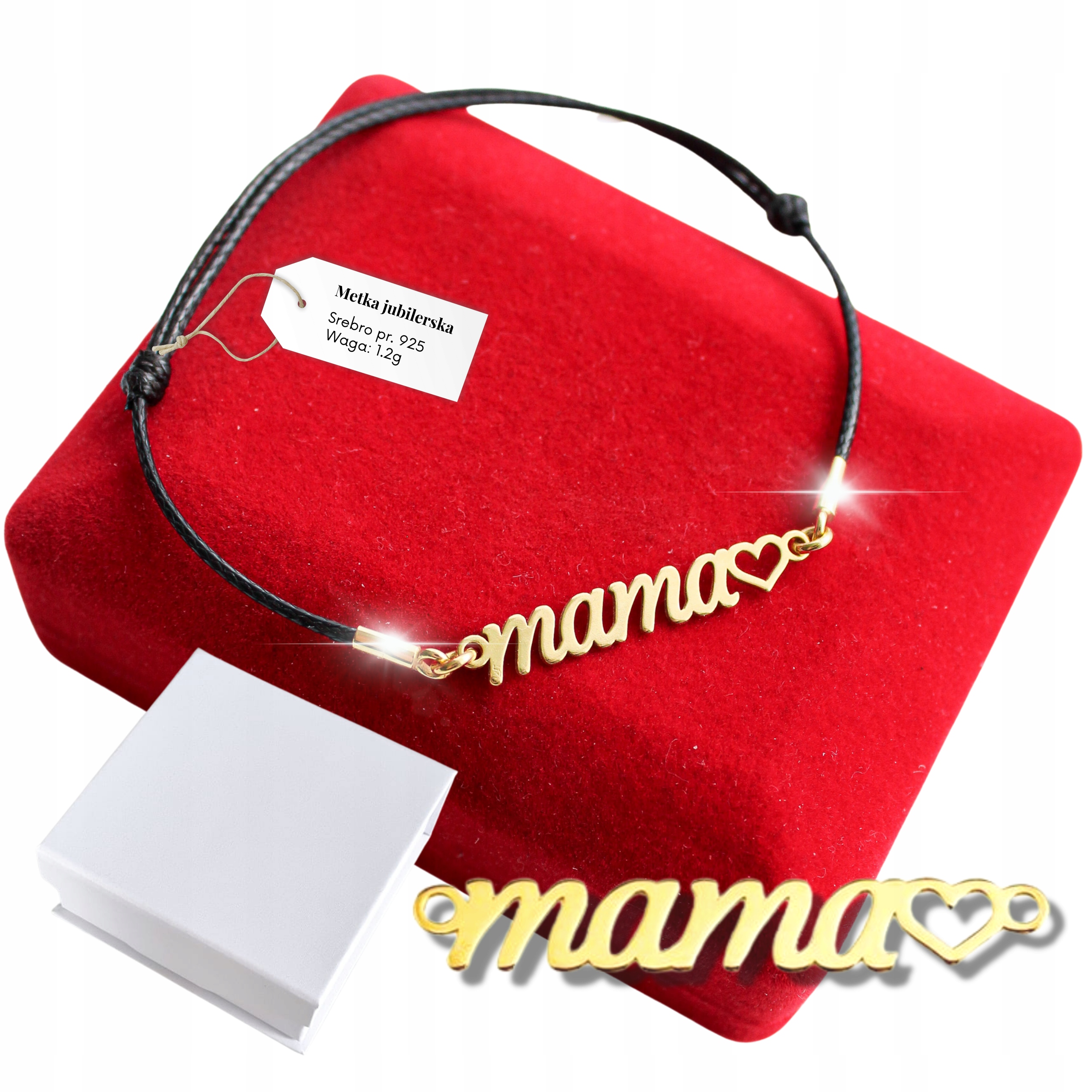 

Złota Bransoletka Mama na Czerwonym Sznurku 925